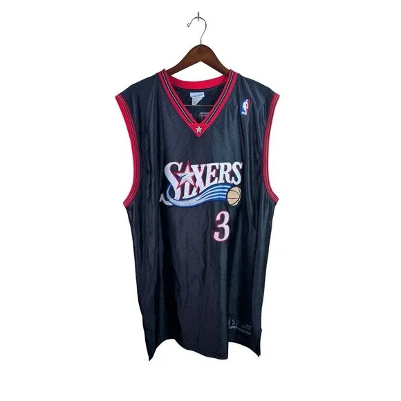 Vintage Allen Iverson #3 Philadelphia Sixers Reebok Jersey Sz 52 Preowned Black - Picture 1 of 7